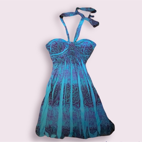 Y2K Paisley Mesh Halter Dress (M)